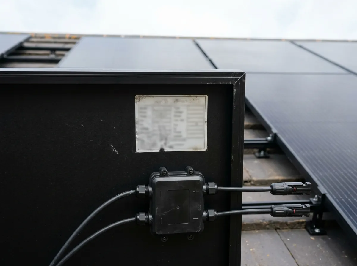 A close-up of the back label area of a solar panel