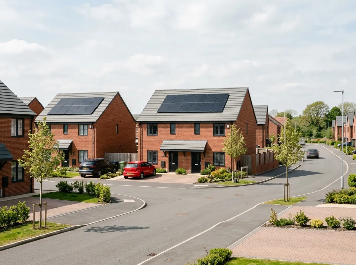 Modern red-brick detached and semi-detached new-build homes on a fresh housing estate in north Nottinghamshire
