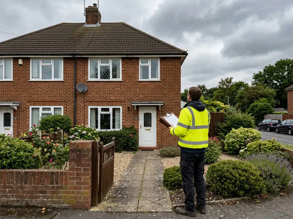 Solar installer surveying a house roof in Nottinghamshire before giving a quote