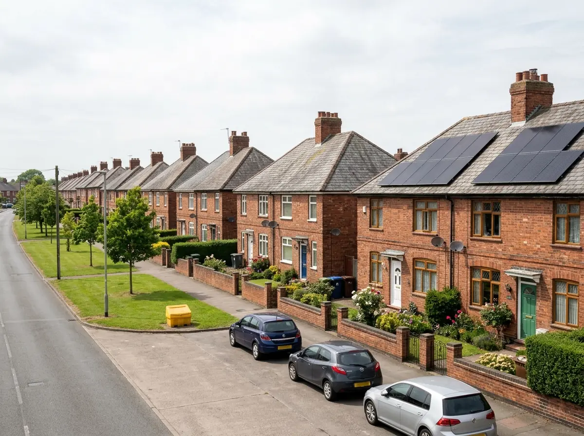 Row of 1920s former colliery houses in New Ollerton