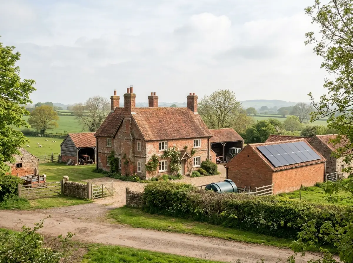Brick farmhouse with solar panels in rural Nottinghamshire