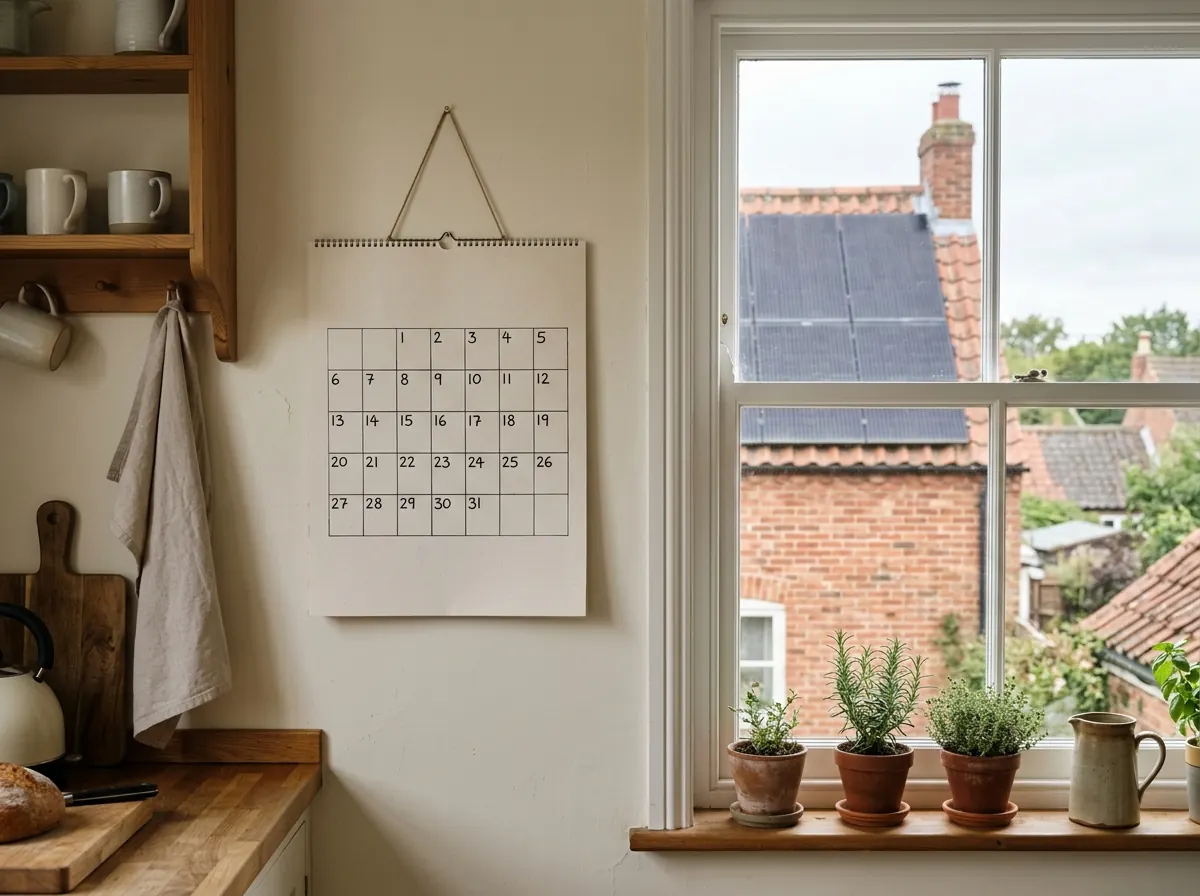 Wall calendar showing March next to a house with solar panels, illustrating the solar VAT deadline