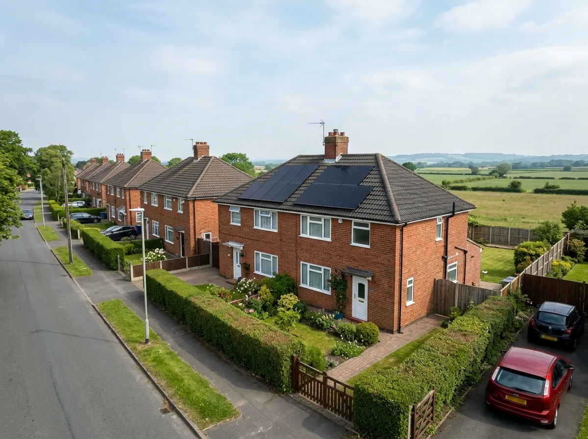 Red-brick semi-detached houses with tiled roofs